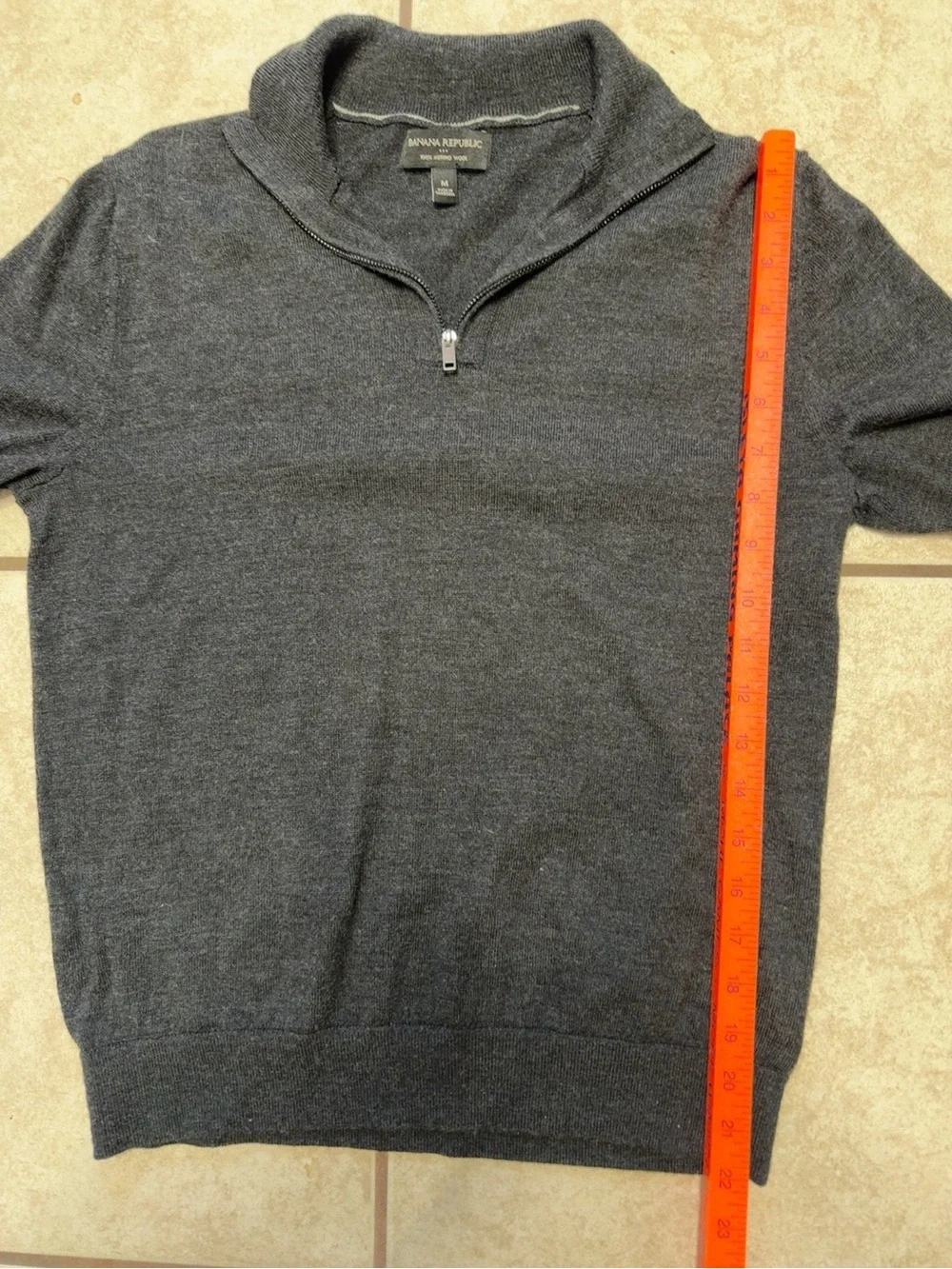 Banana Republic 100% Merino Wool Quarter Zip Sweater Medium Gray